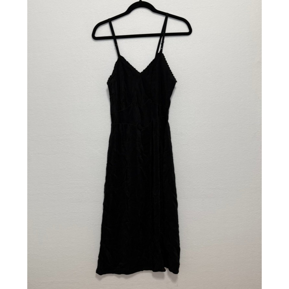 Vtg Seamprufe Black Midi Slip Dress Nightgown Lingerie Tall 34 Sleek Sexy